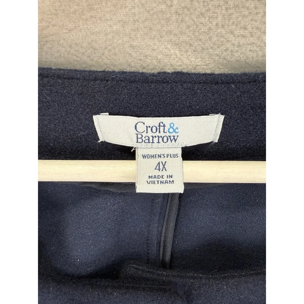Croft & Barrow 4X Navy Collarless Knit Jacket Button Front Plus Size EUC